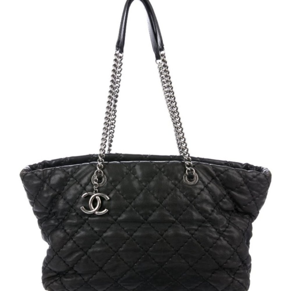 Large Chanel Bag / Shopping Tote / Quilted Black
